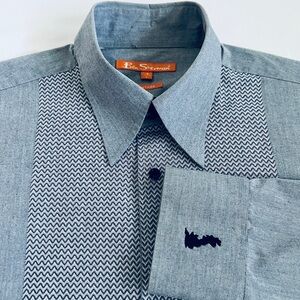 Ben Sherman Vintage Heather Gray Button Up Shirt With Chevron Center Panel - L